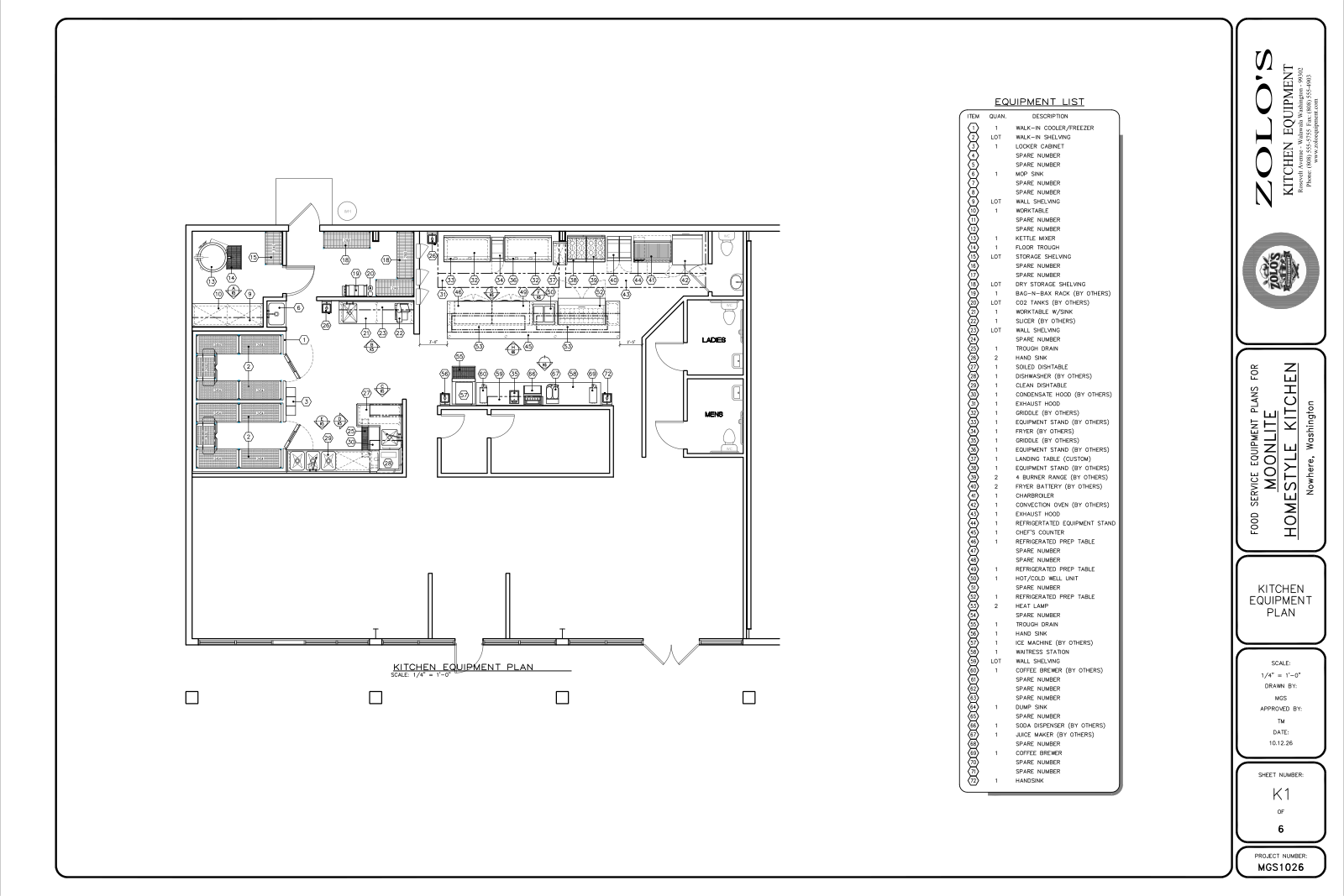 Complete kitchen equipment layout and schedule from David Weller’s portfolio